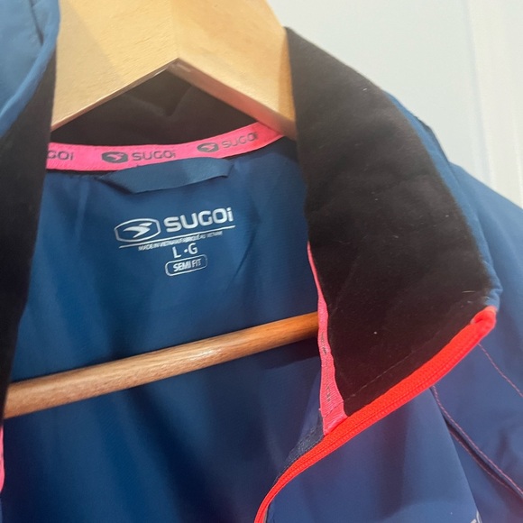 SUGOI Navy and Neon Pink Cycling Jacket-versa full zip 2/1 magnetic - Picture 2 of 14